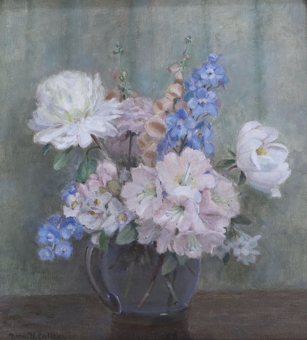 Nora Helen Cullen (20th C.), two oils on canvas, Still lifes of flowers in vases, signed, 35 x 30cm and 34 x 31cm